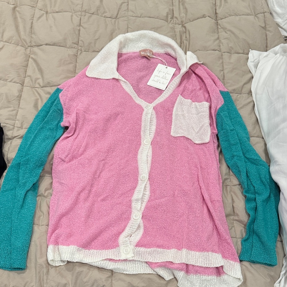 Show Me Your Mumu Pink and Teal Women's Sweater Shirt